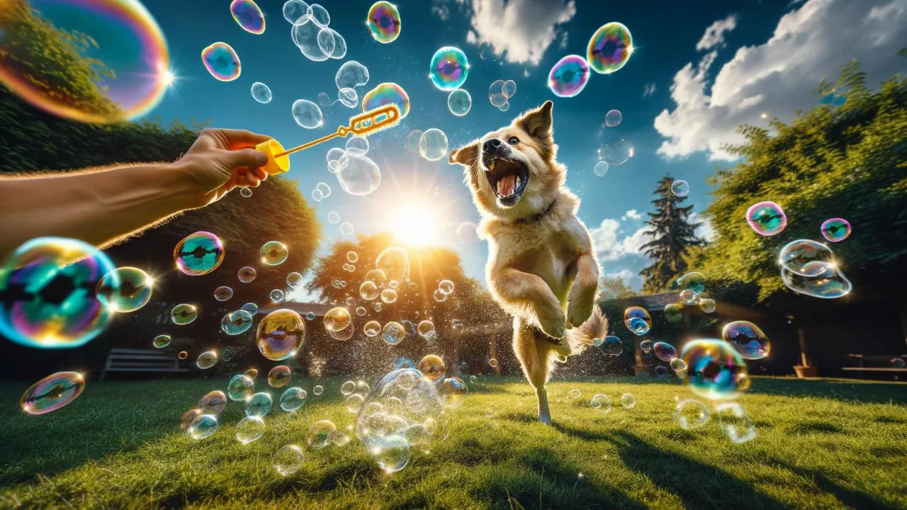 play bubbles with dog