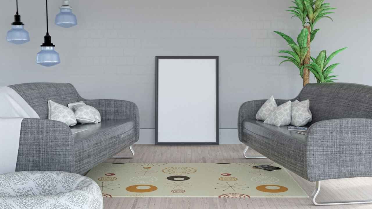 3d render blank picture leaning against wall room interior