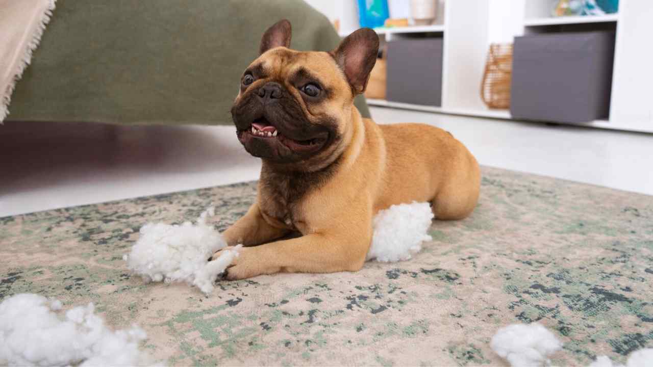 cute dog making mess