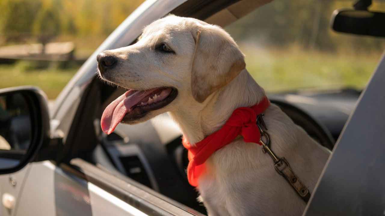 cute dog with red bandana car
