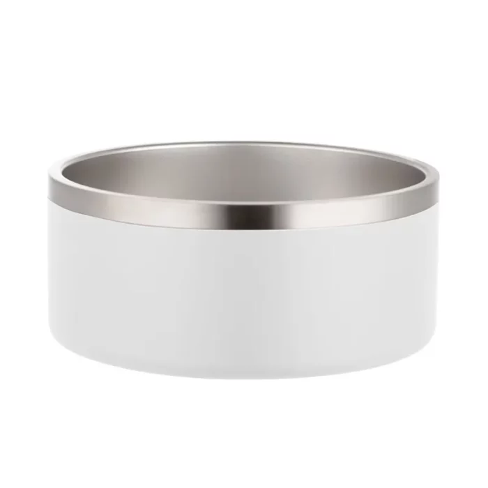 white stainless steel dog bowl