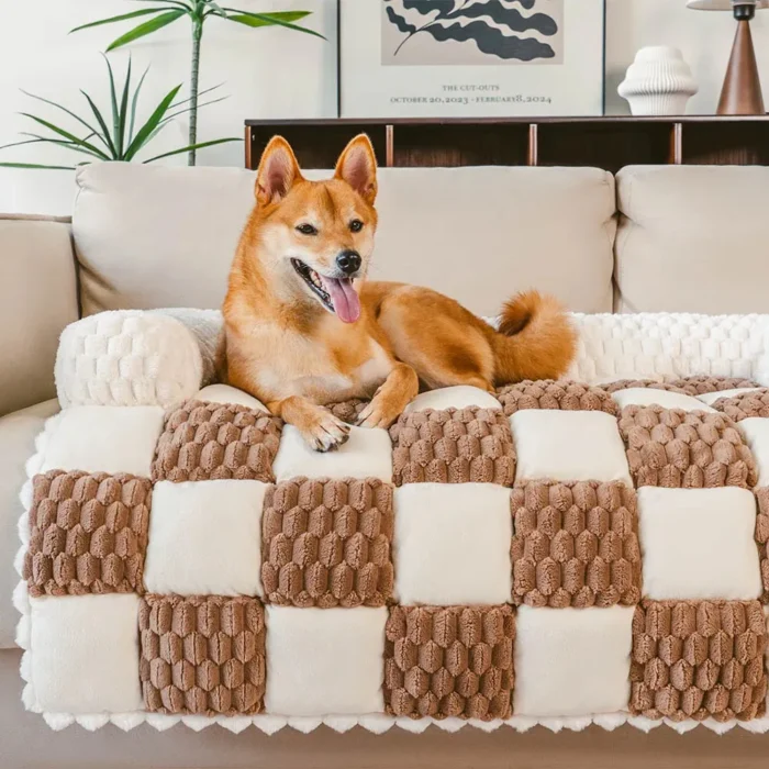 Plaid Plush Dog Sofa Mat - Image 2