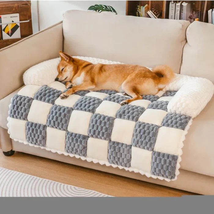 Plaid Plush Dog Sofa Mat - Image 4