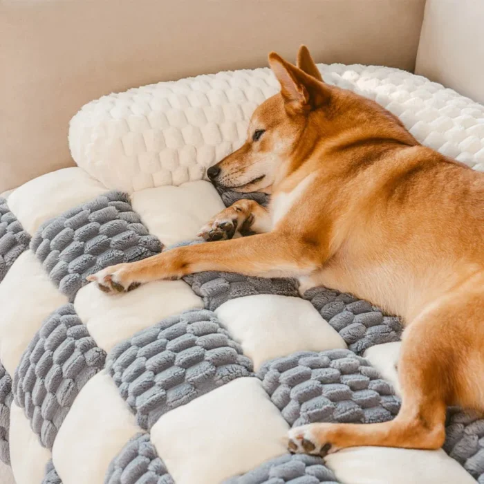 Plaid Plush Dog Sofa Mat - Image 6