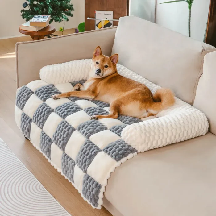 Plaid Plush Dog Sofa Mat - Image 10